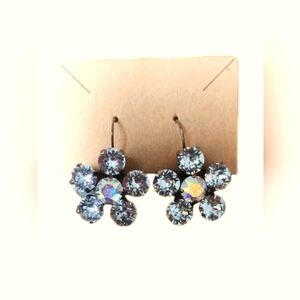 Gorgeous Vintage Crystal Cluster Earrings In Antique Silver